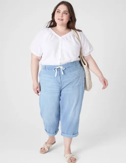 Crops And Capris^Lane Bryant Pull-On Rolled-Cuff Crop Pant Light Denim