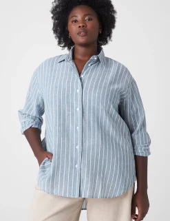 Shirts & Blouses^Lane Bryant Relaxed Button-Down Linen Tunic Denim Stripe
