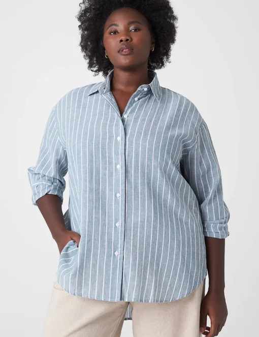 Shirts & Blouses^Lane Bryant Relaxed Button-Down Linen Tunic Denim Stripe
