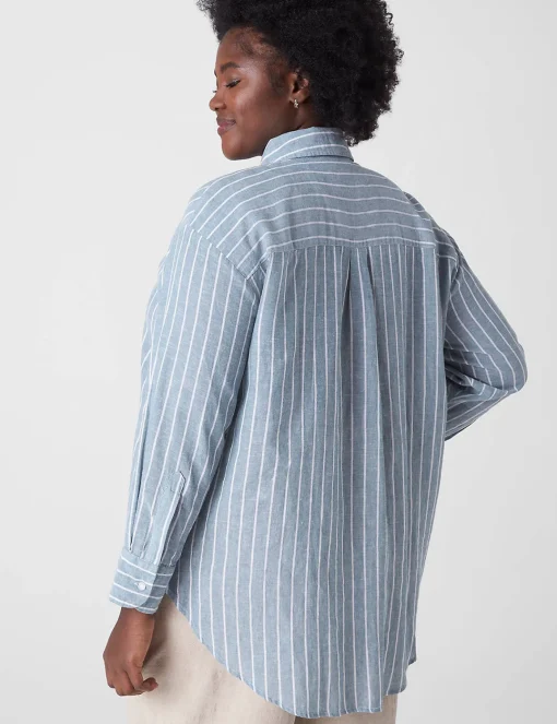 Shirts & Blouses^Lane Bryant Relaxed Button-Down Linen Tunic Denim Stripe