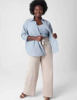 Shirts & Blouses^Lane Bryant Relaxed Button-Down Linen Tunic Denim Stripe