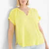 Knit Tops^Lane Bryant Relaxed Cap-Sleeve Notch-Neck Texture Knit Top Yellow