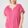 Knit Tops^Lane Bryant Relaxed Cap-Sleeve Notch-Neck Texture Knit Top Sugar Plum