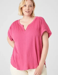 Knit Tops^Lane Bryant Relaxed Cap-Sleeve Notch-Neck Texture Knit Top Sugar Plum