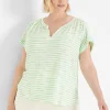 Knit Tops^Lane Bryant Relaxed Cap-Sleeve Notch-Neck Texture Knit Top Green Stripe