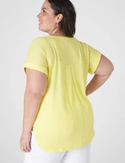Knit Tops^Lane Bryant Relaxed Cap-Sleeve Notch-Neck Texture Knit Top Yellow