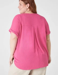 Knit Tops^Lane Bryant Relaxed Cap-Sleeve Notch-Neck Texture Knit Top Sugar Plum