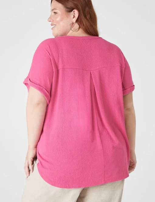 Knit Tops^Lane Bryant Relaxed Cap-Sleeve Notch-Neck Texture Knit Top Sugar Plum