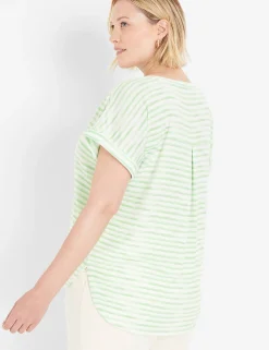 Knit Tops^Lane Bryant Relaxed Cap-Sleeve Notch-Neck Texture Knit Top Green Stripe