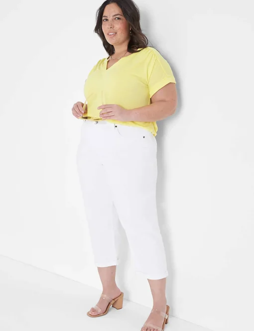 Knit Tops^Lane Bryant Relaxed Cap-Sleeve Notch-Neck Texture Knit Top Yellow