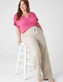 Knit Tops^Lane Bryant Relaxed Cap-Sleeve Notch-Neck Texture Knit Top Sugar Plum