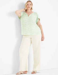 Knit Tops^Lane Bryant Relaxed Cap-Sleeve Notch-Neck Texture Knit Top Green Stripe