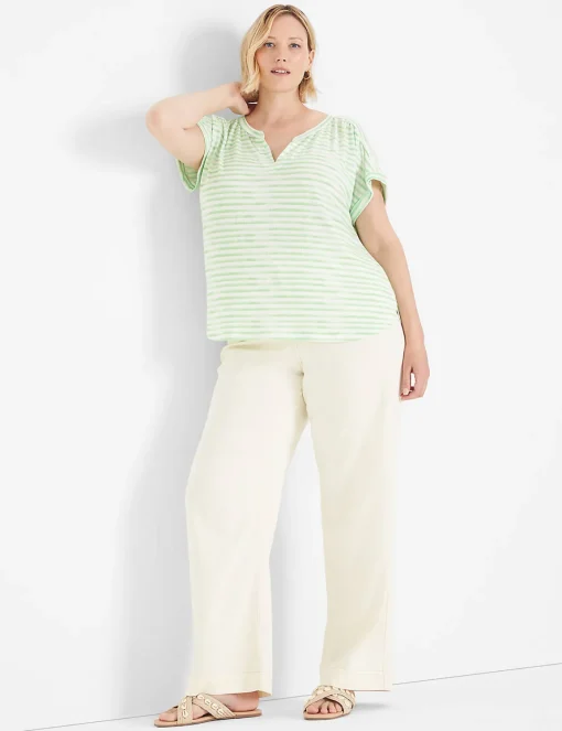 Knit Tops^Lane Bryant Relaxed Cap-Sleeve Notch-Neck Texture Knit Top Green Stripe