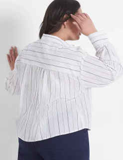 Shirts & Blouses^Lane Bryant Relaxed Crop Button-Down Shirt White Stripe