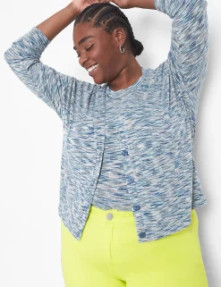 Cardigans^Lane Bryant Relaxed Crop Button-Front Cardigan Aqua Spacedye