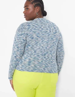 Cardigans^Lane Bryant Relaxed Crop Button-Front Cardigan Aqua Spacedye