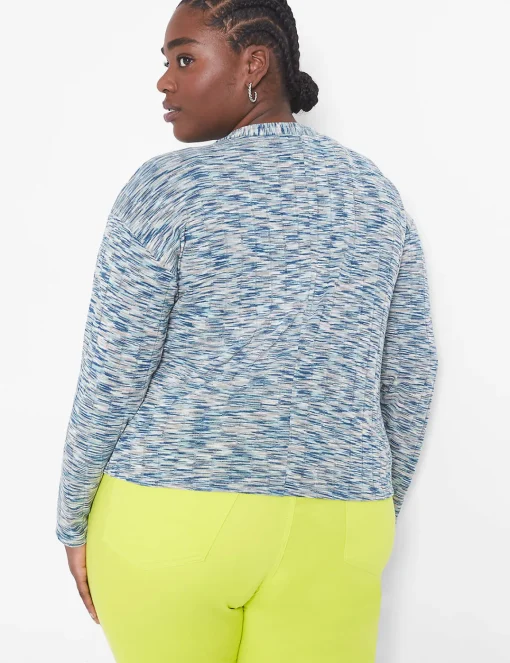 Cardigans^Lane Bryant Relaxed Crop Button-Front Cardigan Aqua Spacedye