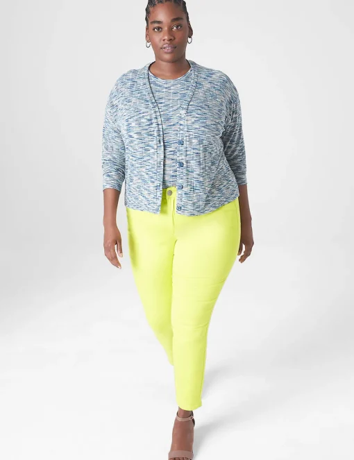 Cardigans^Lane Bryant Relaxed Crop Button-Front Cardigan Aqua Spacedye