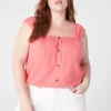 Knit Tops^Lane Bryant Relaxed Crop Cap-Sleeve Square-Neck Top Sun Kissed Coral