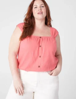 Knit Tops^Lane Bryant Relaxed Crop Cap-Sleeve Square-Neck Top Sun Kissed Coral
