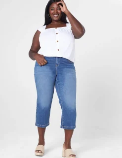 Knit Tops^Lane Bryant Relaxed Crop Cap-Sleeve Square-Neck Top White