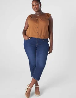 Knit Tops^Lane Bryant Relaxed Crop Cap-Sleeve Square-Neck Top Chipmunk