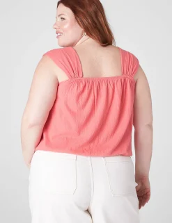 Knit Tops^Lane Bryant Relaxed Crop Cap-Sleeve Square-Neck Top Sun Kissed Coral