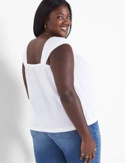 Knit Tops^Lane Bryant Relaxed Crop Cap-Sleeve Square-Neck Top White