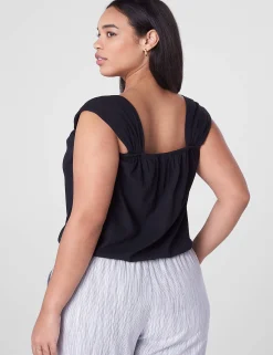 Knit Tops^Lane Bryant Relaxed Crop Cap-Sleeve Square-Neck Top Black