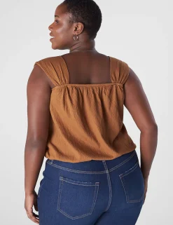 Knit Tops^Lane Bryant Relaxed Crop Cap-Sleeve Square-Neck Top Chipmunk
