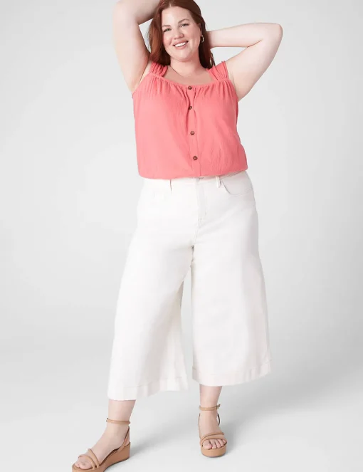 Knit Tops^Lane Bryant Relaxed Crop Cap-Sleeve Square-Neck Top Sun Kissed Coral