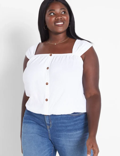 Knit Tops^Lane Bryant Relaxed Crop Cap-Sleeve Square-Neck Top White