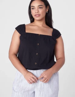 Knit Tops^Lane Bryant Relaxed Crop Cap-Sleeve Square-Neck Top Black