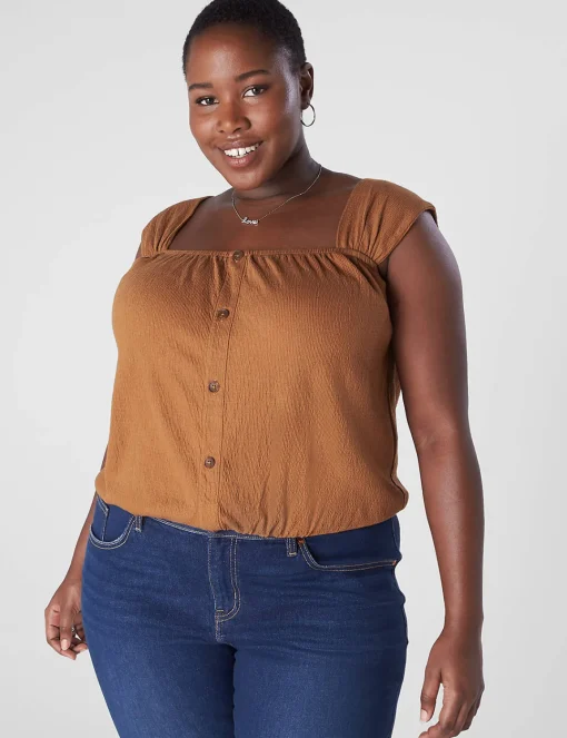 Knit Tops^Lane Bryant Relaxed Crop Cap-Sleeve Square-Neck Top Chipmunk