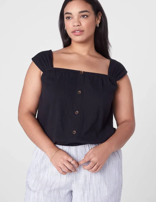 Knit Tops^Lane Bryant Relaxed Crop Cap-Sleeve Square-Neck Top Black