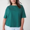 Knit Tops^Lane Bryant Relaxed Crop Elbow-Sleeve Crew-Neck Tee Hunter Green