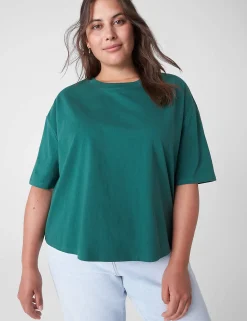 Knit Tops^Lane Bryant Relaxed Crop Elbow-Sleeve Crew-Neck Tee Hunter Green