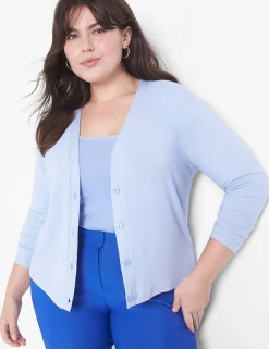 Knit Tops^Lane Bryant Relaxed Crop Hacci Button-Front Cardigan Brunnera Blue