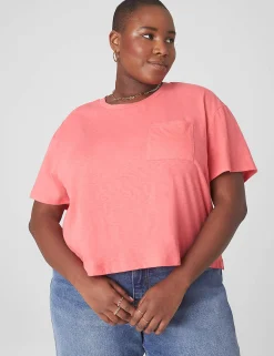 Knit Tops^Lane Bryant Relaxed Crop Short-Sleeve Pocket Tee Sun Kissed Coral