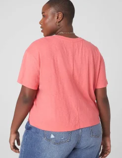 Knit Tops^Lane Bryant Relaxed Crop Short-Sleeve Pocket Tee Sun Kissed Coral