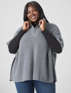 Sweaters^Lane Bryant Relaxed Medium-Sleeve Turtleneck Poncho Gray