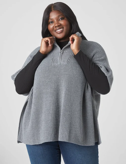 Sweaters^Lane Bryant Relaxed Medium-Sleeve Turtleneck Poncho Gray