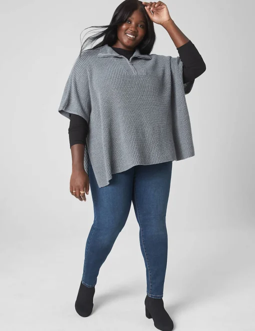 Sweaters^Lane Bryant Relaxed Medium-Sleeve Turtleneck Poncho Gray