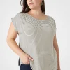 Shirts & Blouses^Lane Bryant Relaxed Pleat Cap-Sleeve Boatneck Top Tan Stripe