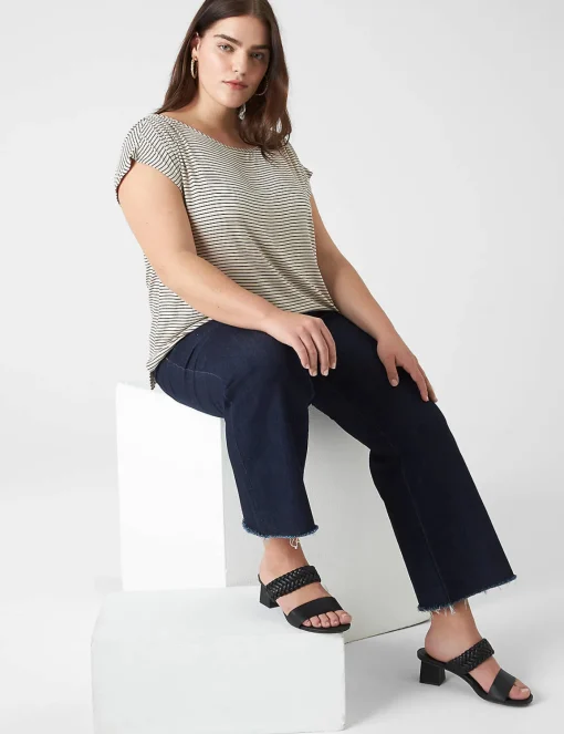 Knit Tops^Lane Bryant Relaxed Pleat Cap-Sleeve Boatneck Top Tan Stripe