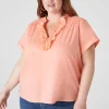 Shirts & Blouses^Lane Bryant Relaxed Ruffle Notch-Neck Woven-Front Top Desert Flower