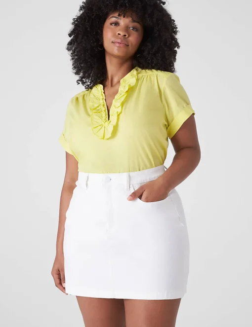 Shirts & Blouses^Lane Bryant Relaxed Ruffle Notch-Neck Woven-Front Top Yellow