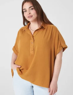 Shirts & Blouses^Lane Bryant Relaxed Short-Sleeve Button-Down Top Cathay Spice
