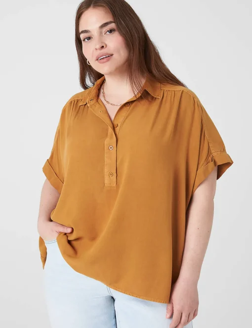 Shirts & Blouses^Lane Bryant Relaxed Short-Sleeve Button-Down Top Cathay Spice