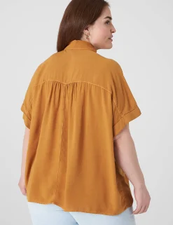 Shirts & Blouses^Lane Bryant Relaxed Short-Sleeve Button-Down Top Cathay Spice